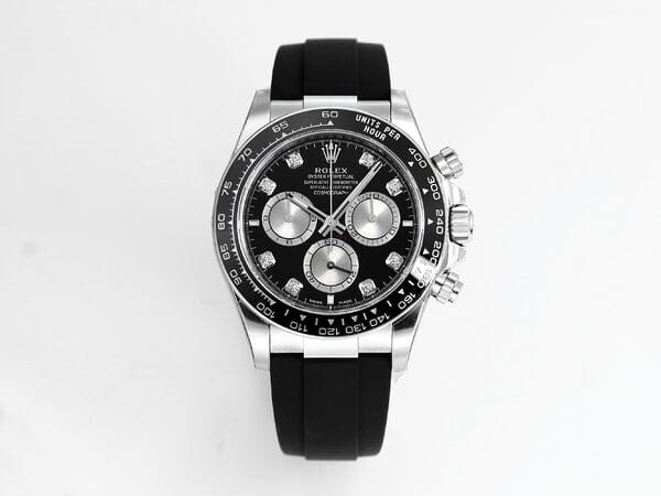 VS Factory Rolex Daytona 126519 Black Silver Diamonds Dial White Gold Oysterflex Strap Weighted VS4131 Movement